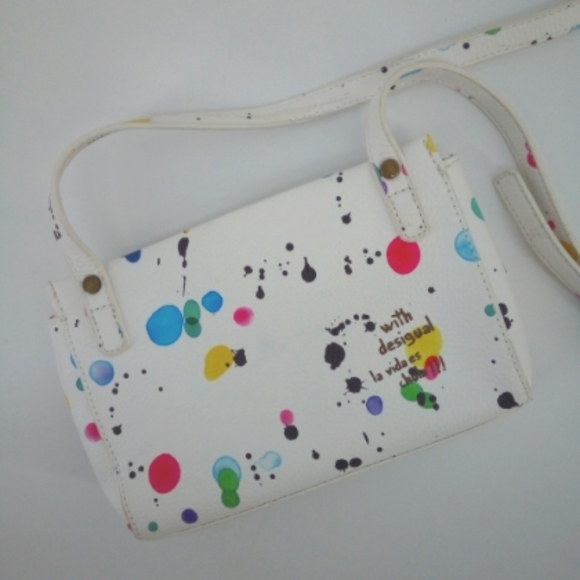 Desigual Handbags - Desigual Paint Splatter Shoulder Cross Body Bag Purse White Teal Vegan